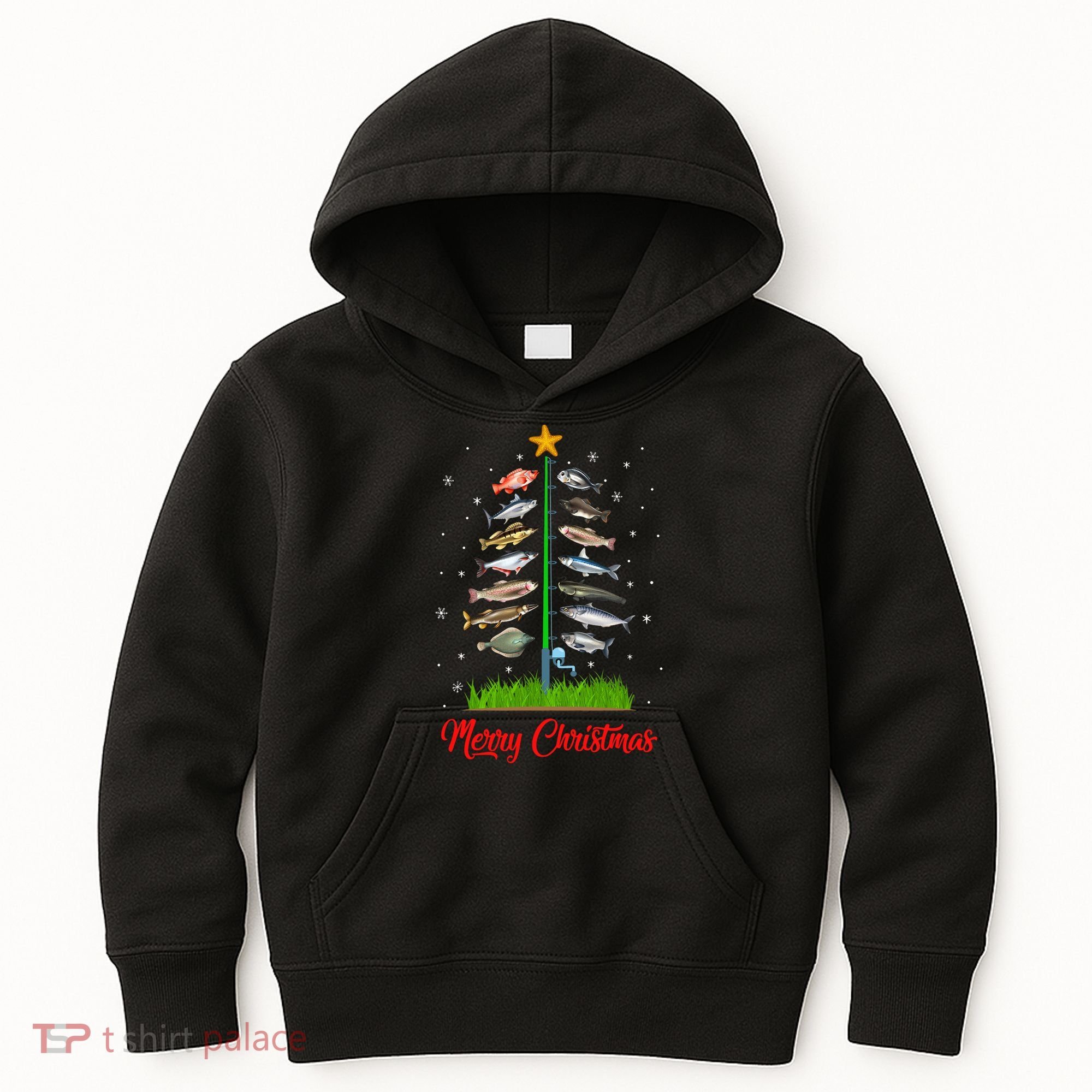 Merry Fishmas Christmas Tree Fish Fishing Kids Hoodie