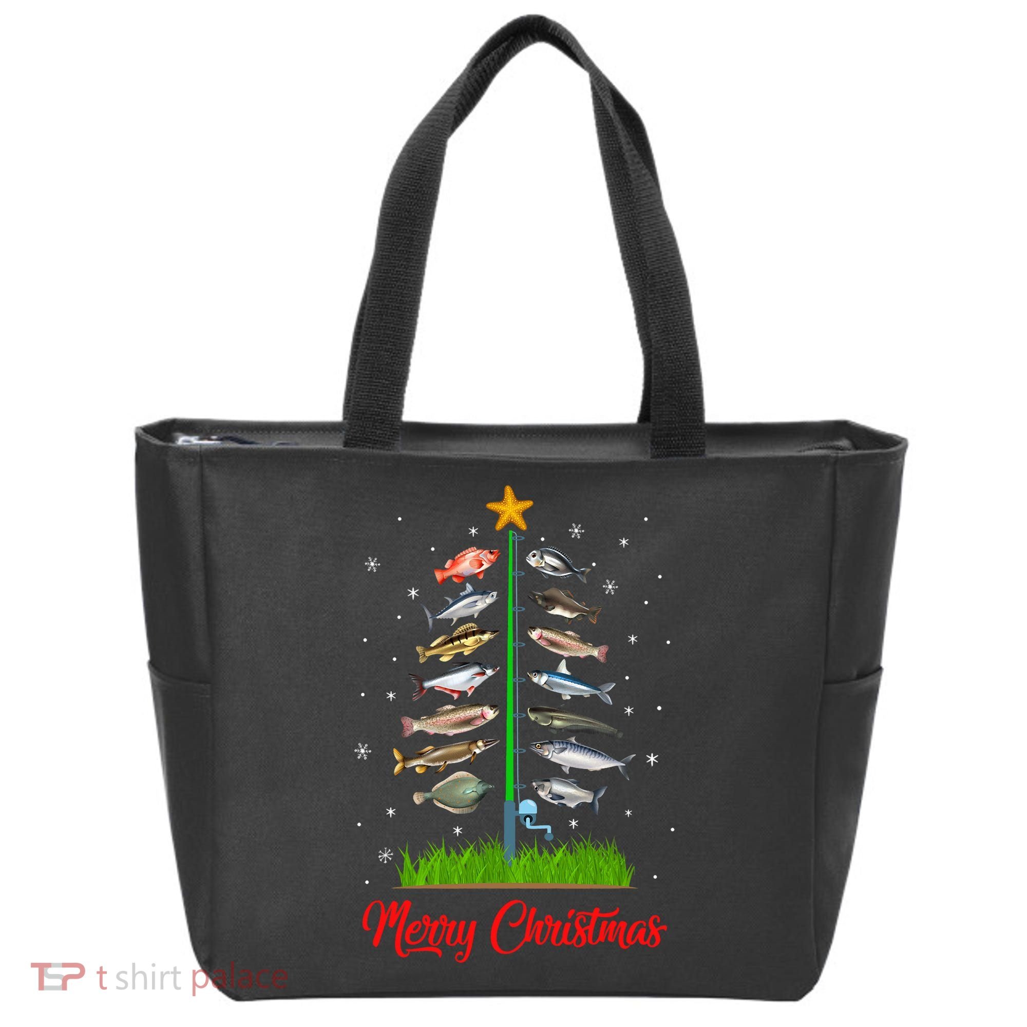 Merry Fishmas Christmas Tree Fish Fishing Tote Bag