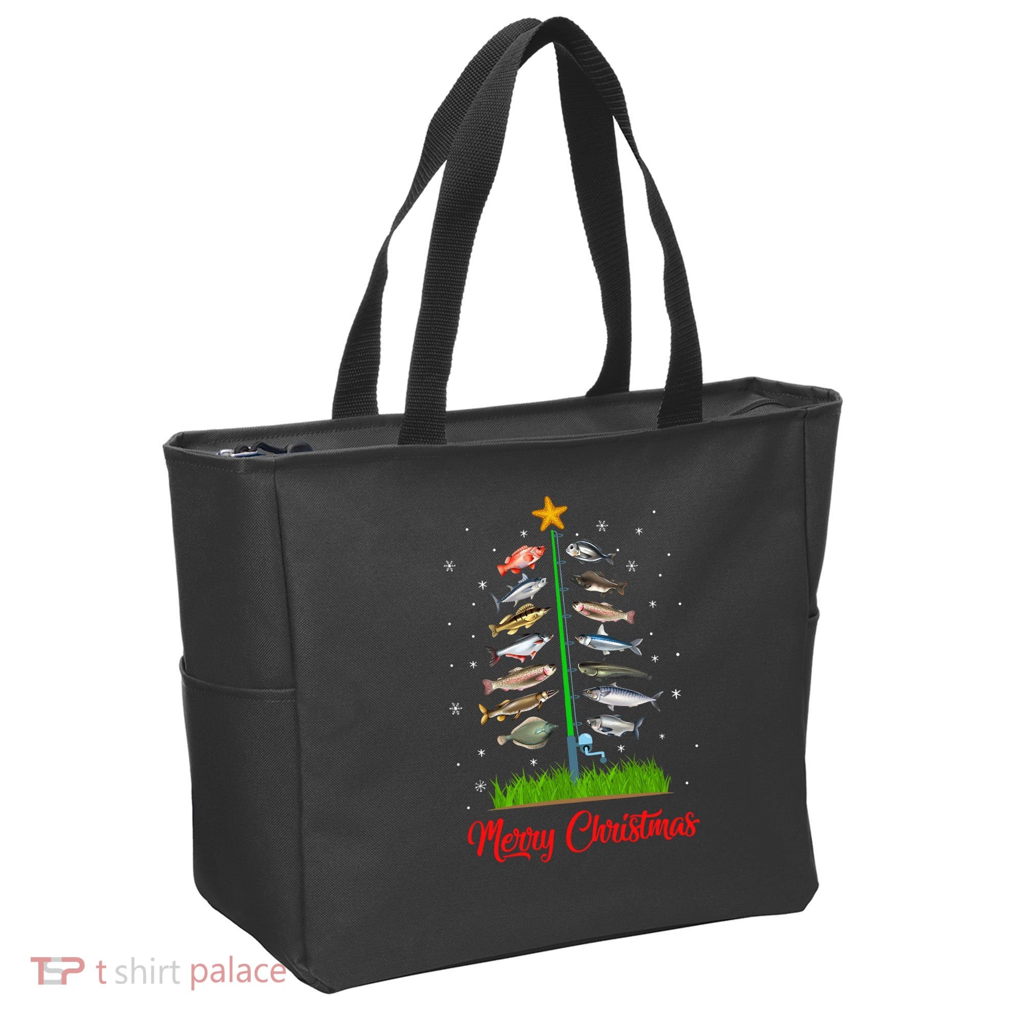Merry Fishmas Christmas Tree Fish Fishing Tote Bag
