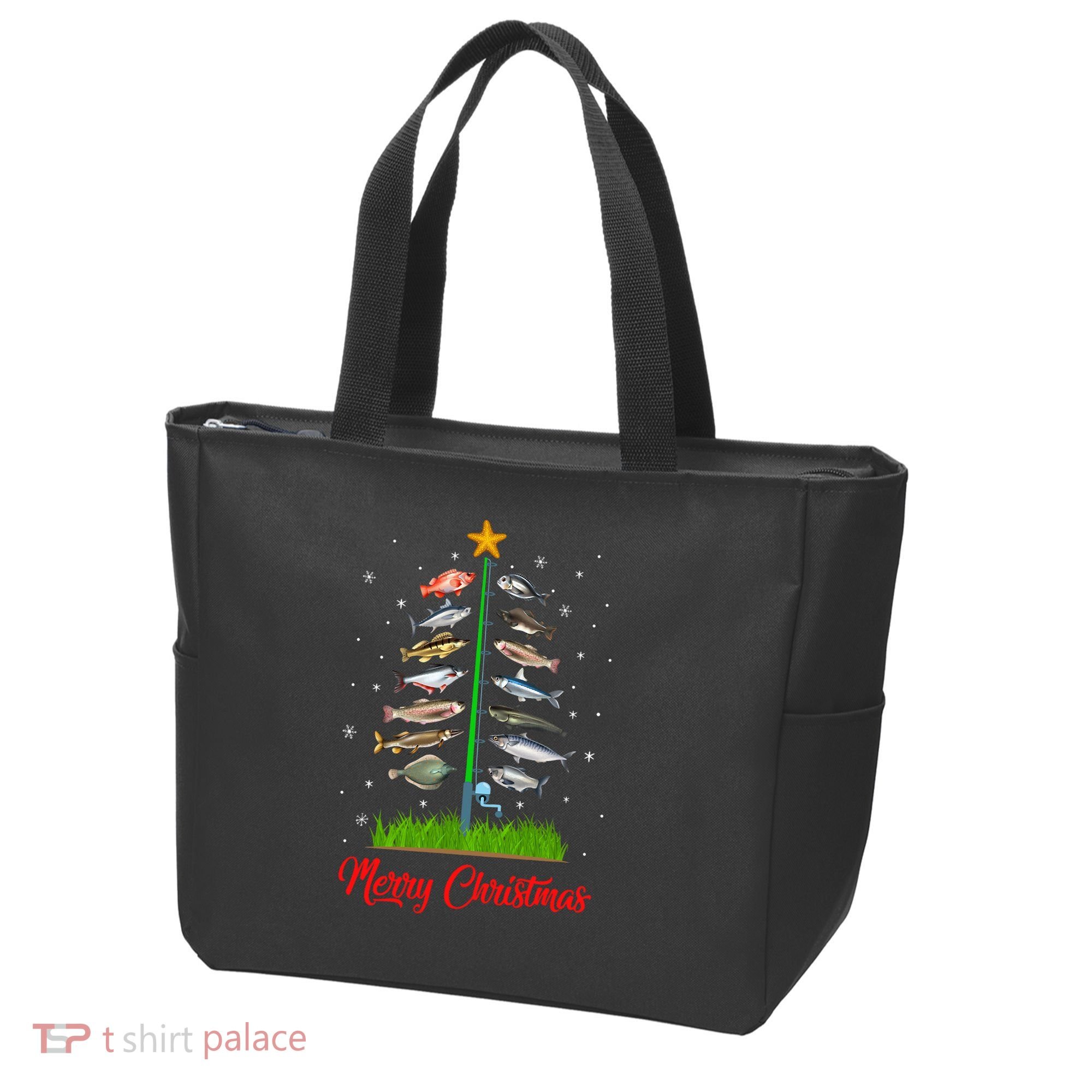 Merry Fishmas Christmas Tree Fish Fishing Tote Bag