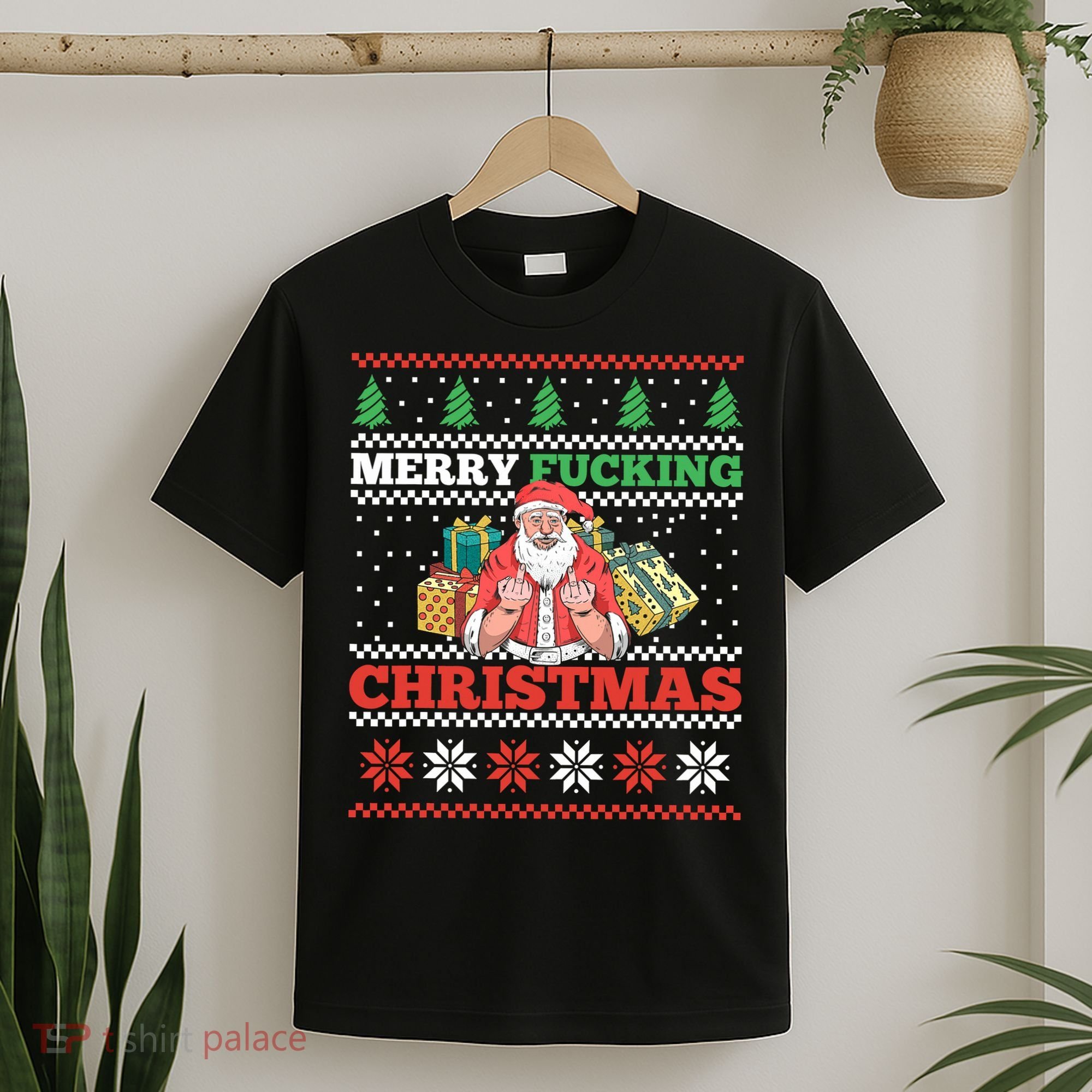 Merry Fucking Christmas Adult Humor Santa Pun Ugly Sweater T-Shirt