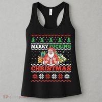 Merry Fucking Christmas Adult Humor Santa Pun Ugly Sweater Women's Tank Top thumb 3
