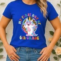 My First Day Of Sixth Grade Unicorn Back To School Funny Gift Women's T-Shirt thumb 2