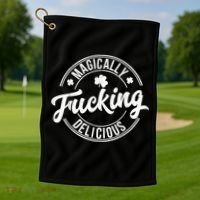 Magically Fucking Delicious St. Patrick's Day Lucky Shamrock Golf Towel thumb 1