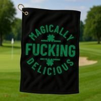 Magically Fucking Delicious, St Patricks Day Funny Drinking Golf Towel thumb 1