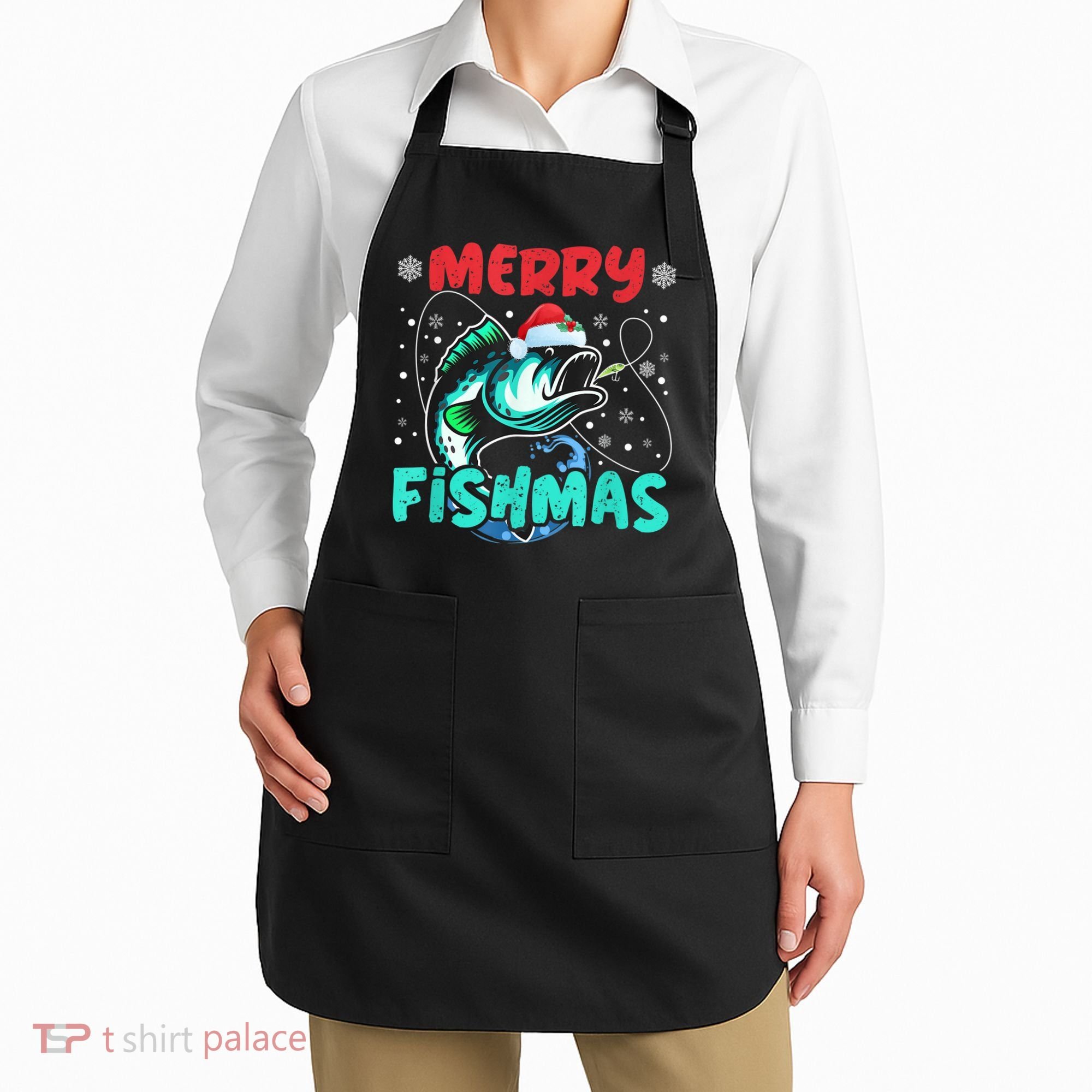 Merry Fishmas Funny Christmas Fishing Fish Gift Xmas Apron
