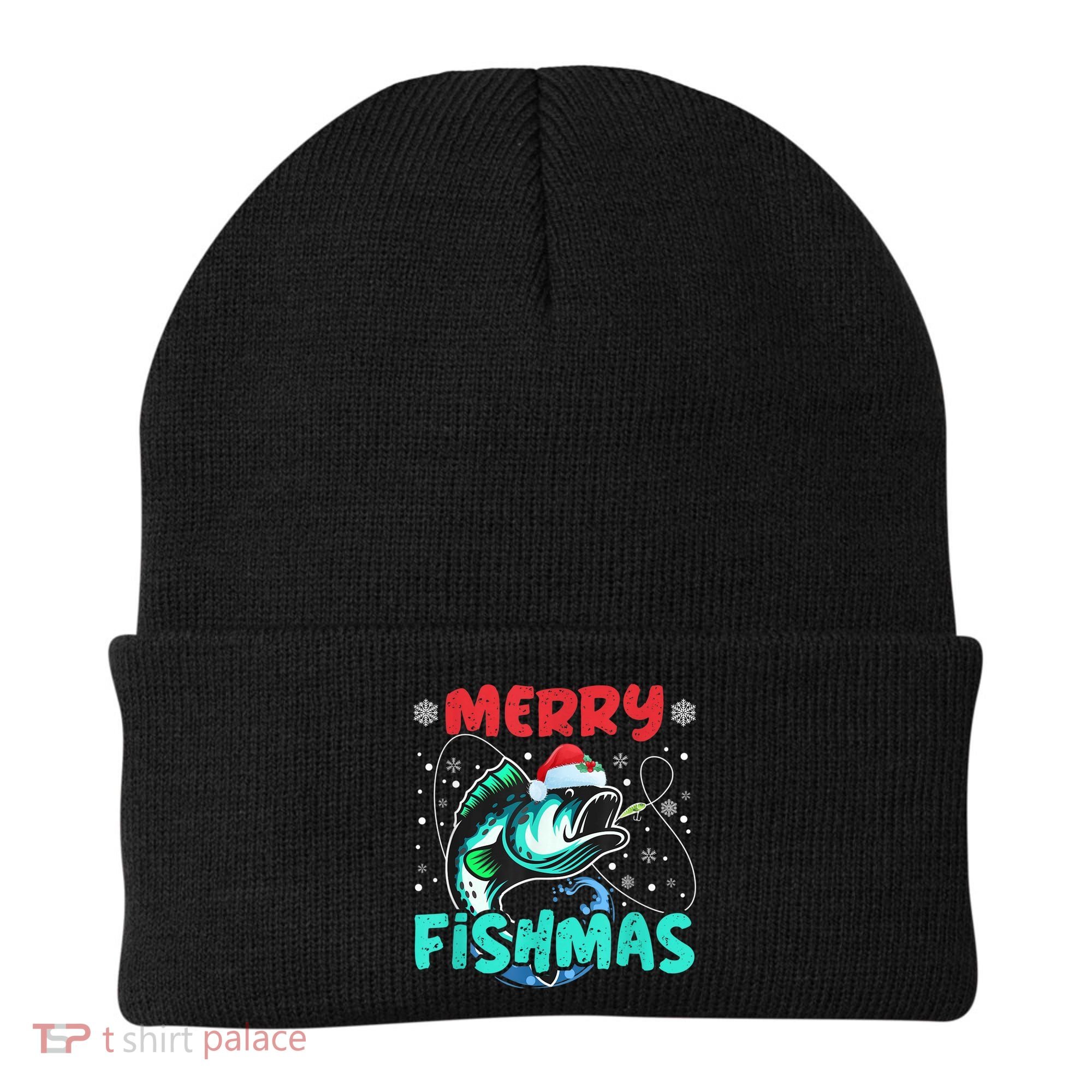 Merry Fishmas Funny Christmas Fishing Fish Gift Xmas Beanie
