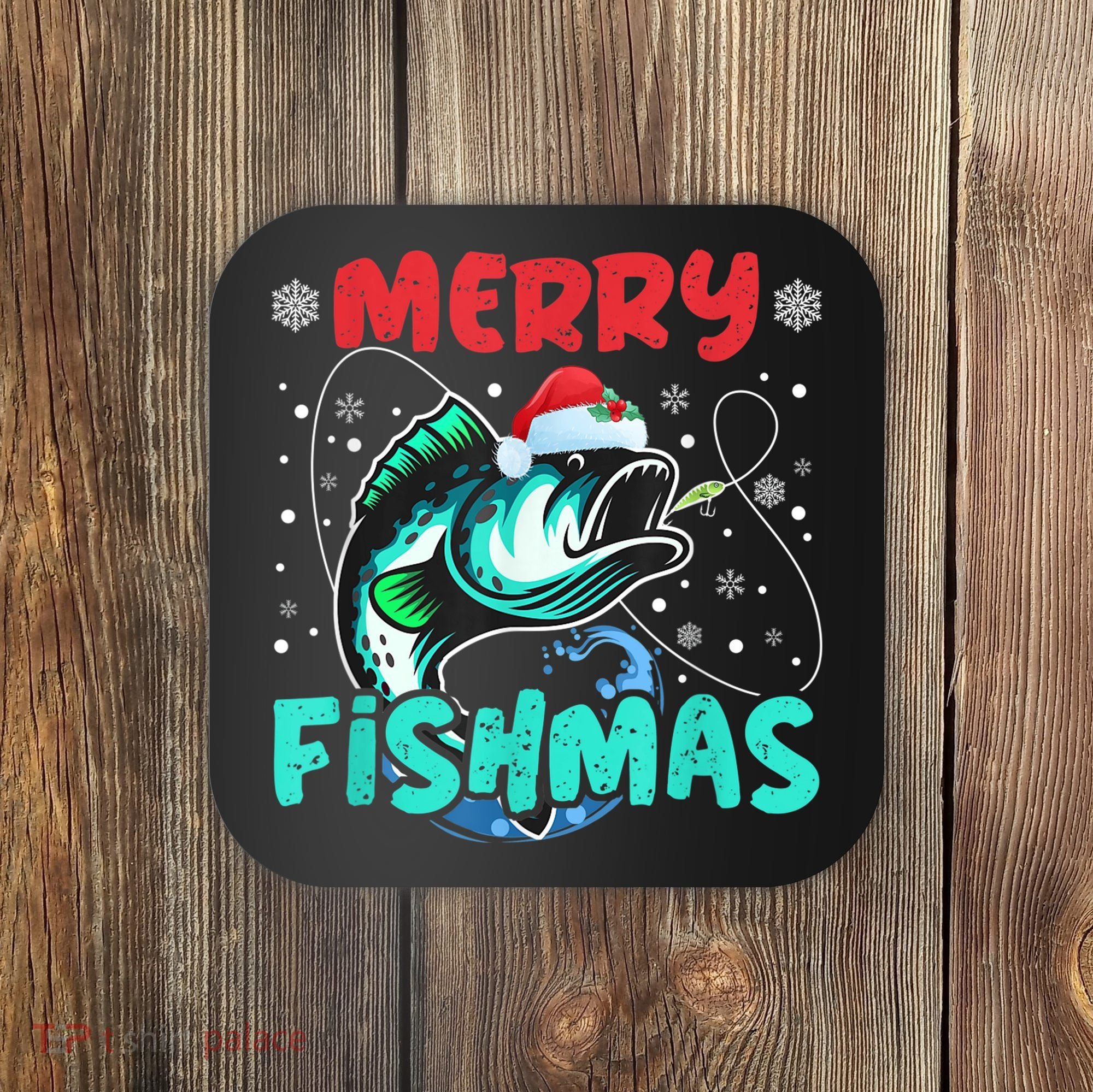 Merry Fishmas Funny Christmas Fishing Fish Gift Xmas Coaster