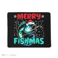Merry Fishmas Funny Christmas Fishing Fish Gift Xmas Mousepad thumb 0