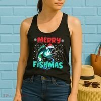 Merry Fishmas Funny Christmas Fishing Fish Gift Xmas Women's Tank Top thumb 2