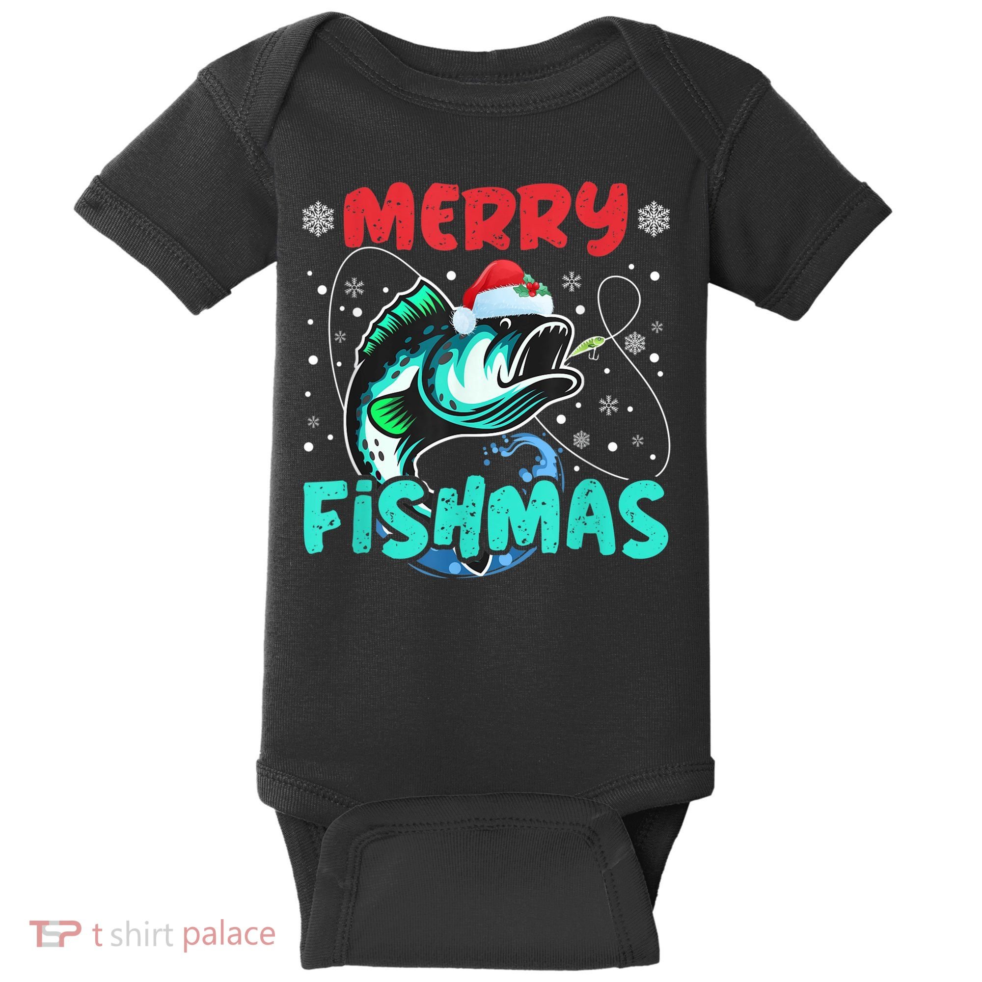 Merry Fishmas Funny Christmas Fishing Fish Gift Xmas Baby Bodysuit