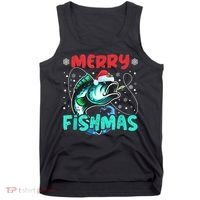 Merry Fishmas Funny Christmas Fishing Fish Gift Xmas Tank Top thumb 0