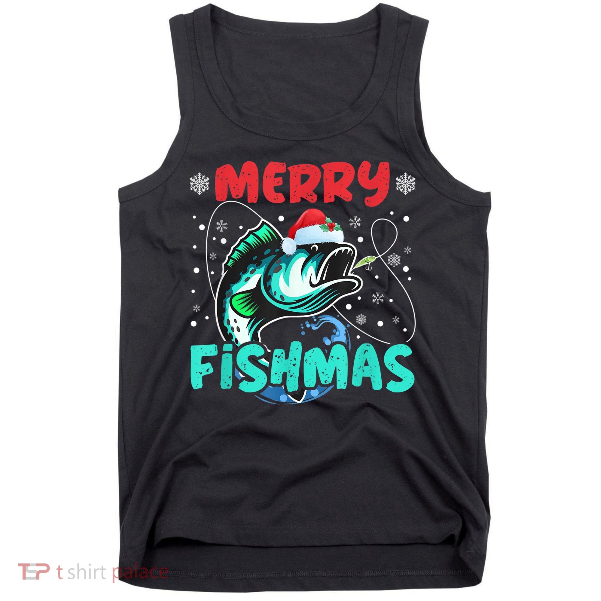 Merry Fishmas Funny Christmas Fishing Fish Gift Xmas Tank Top