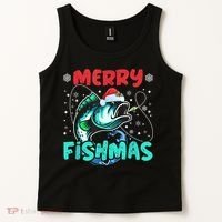 Merry Fishmas Funny Christmas Fishing Fish Gift Xmas Tank Top thumb 2