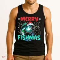 Merry Fishmas Funny Christmas Fishing Fish Gift Xmas Tank Top thumb 3