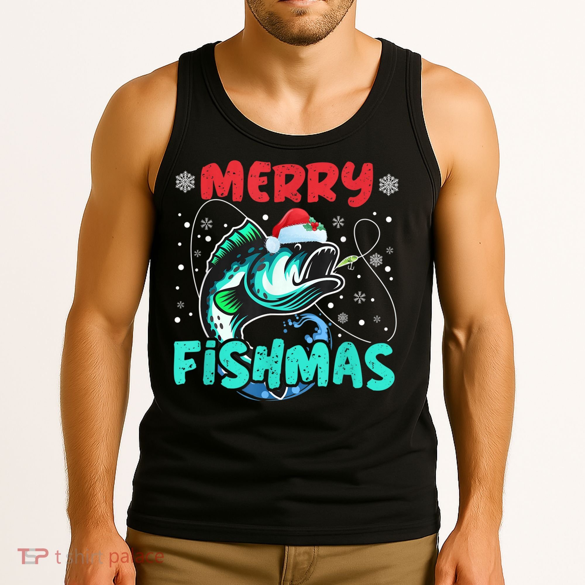 Merry Fishmas Funny Christmas Fishing Fish Gift Xmas Tank Top