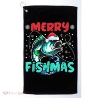 Merry Fishmas Funny Christmas Fishing Fish Gift Xmas Golf Towel thumb 0