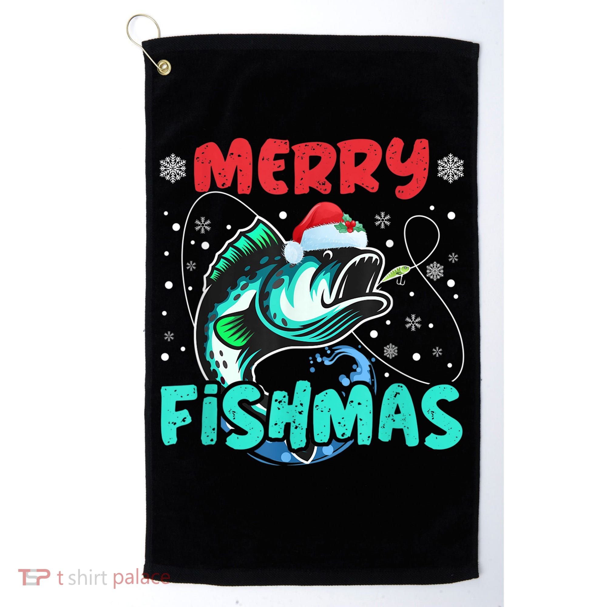 Merry Fishmas Funny Christmas Fishing Fish Gift Xmas Golf Towel