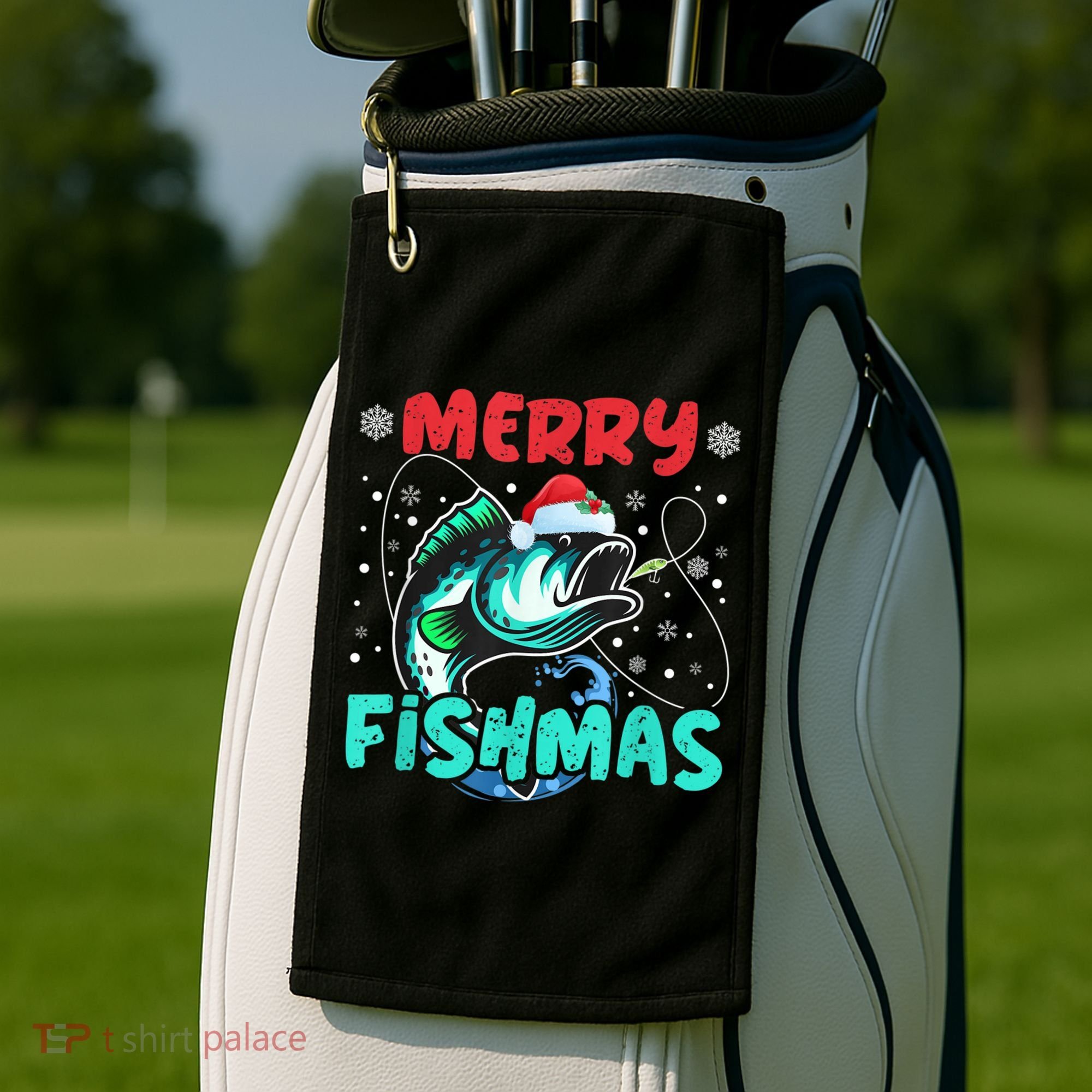 Merry Fishmas Funny Christmas Fishing Fish Gift Xmas Golf Towel