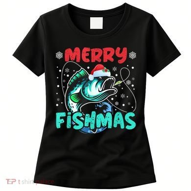 Merry Fishmas Funny Christmas Fishing Fish Gift Xmas Women's T-Shirt