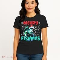 Merry Fishmas Funny Christmas Fishing Fish Gift Xmas Women's T-Shirt thumb 4