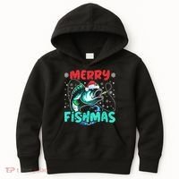 Merry Fishmas Funny Christmas Fishing Fish Gift Xmas Kids Hoodie thumb 0