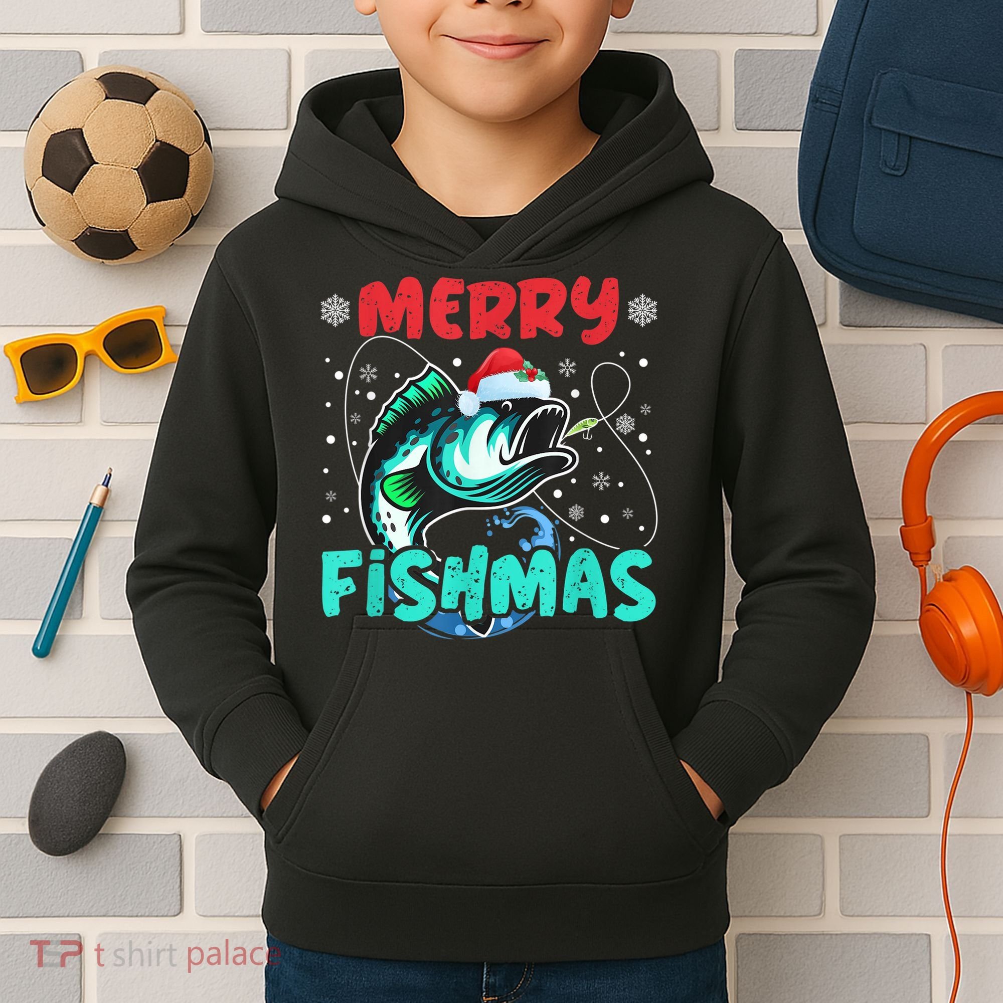 Merry Fishmas Funny Christmas Fishing Fish Gift Xmas Kids Hoodie