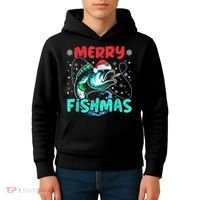 Merry Fishmas Funny Christmas Fishing Fish Gift Xmas Kids Hoodie thumb 4