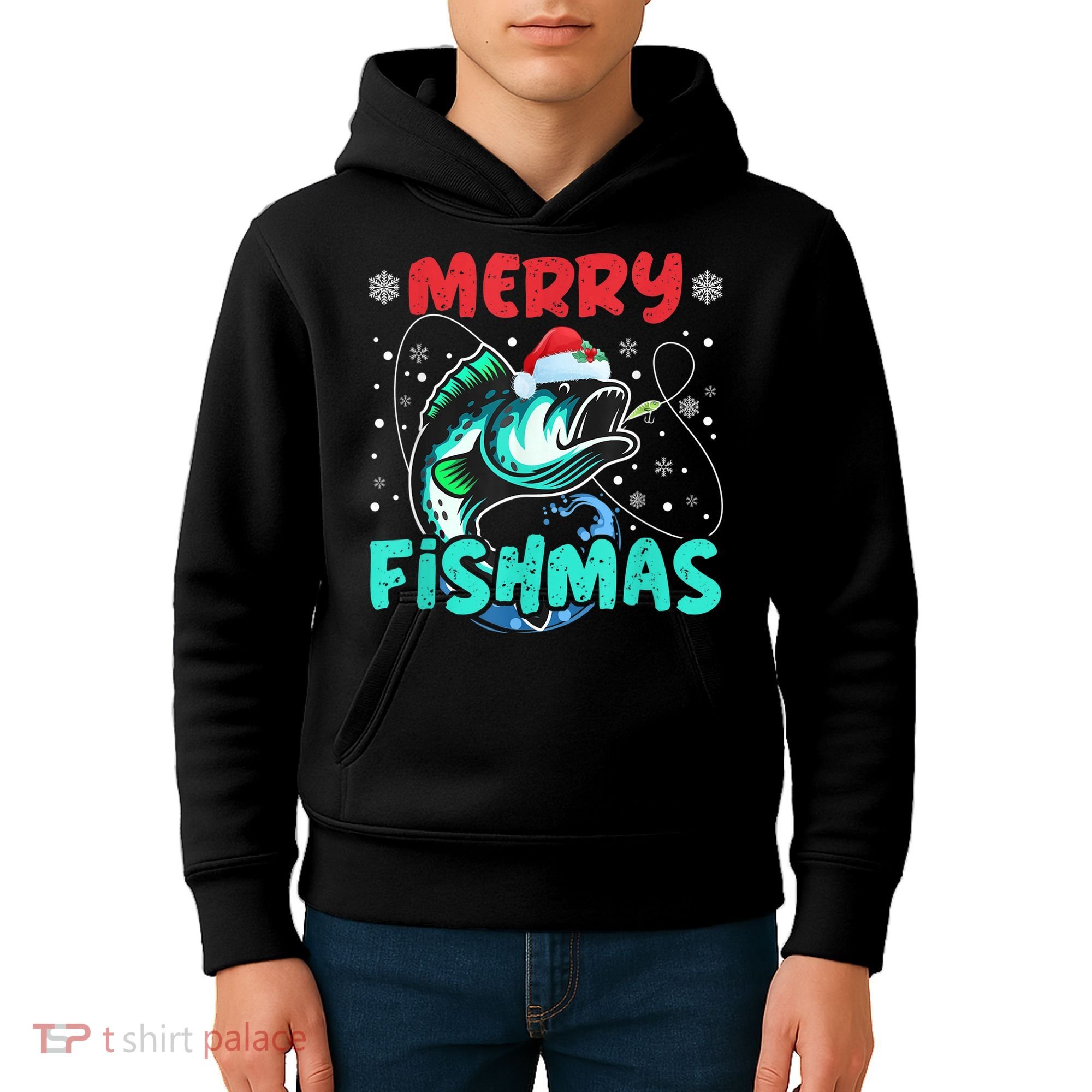 Merry Fishmas Funny Christmas Fishing Fish Gift Xmas Kids Hoodie