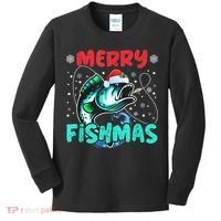 Merry Fishmas Funny Christmas Fishing Fish Gift Xmas Kids Long Sleeve Shirt thumb 0