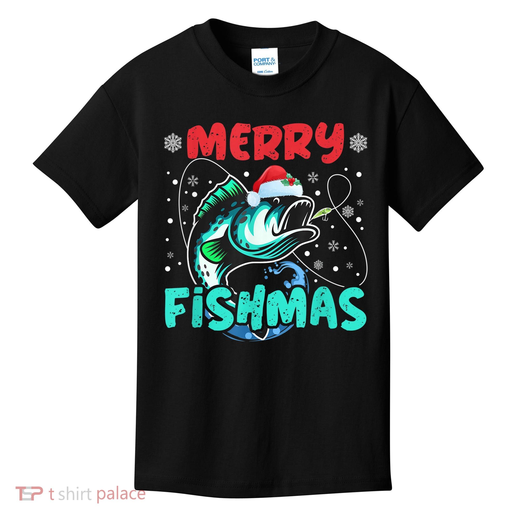 Merry Fishmas Funny Christmas Fishing Fish Gift Xmas Kids T-Shirt