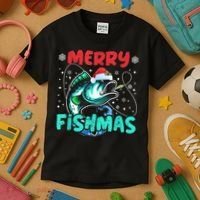 Merry Fishmas Funny Christmas Fishing Fish Gift Xmas Kids T-Shirt thumb 3