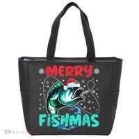 Merry Fishmas Funny Christmas Fishing Fish Gift Xmas Tote Bag thumb 0