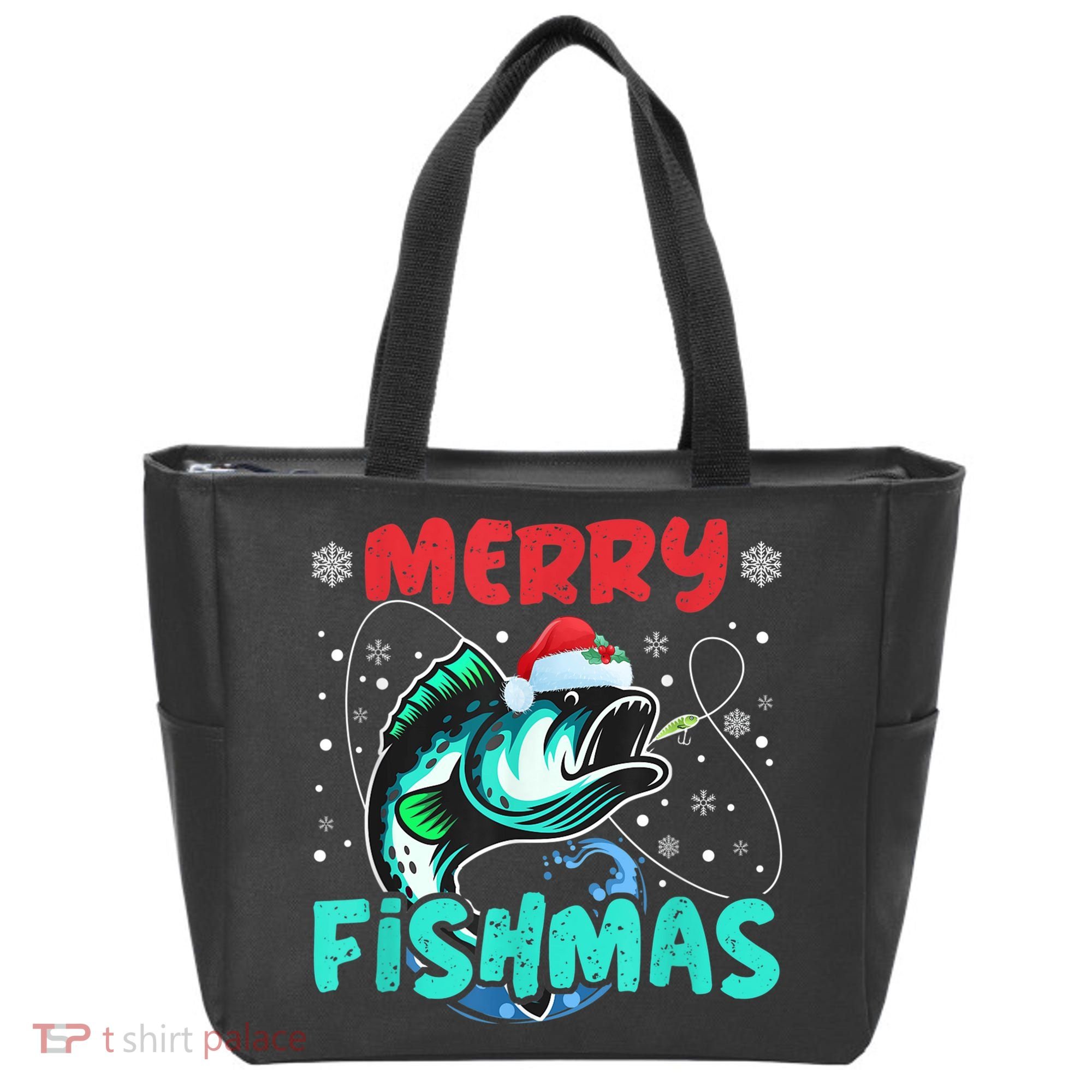 Merry Fishmas Funny Christmas Fishing Fish Gift Xmas Tote Bag