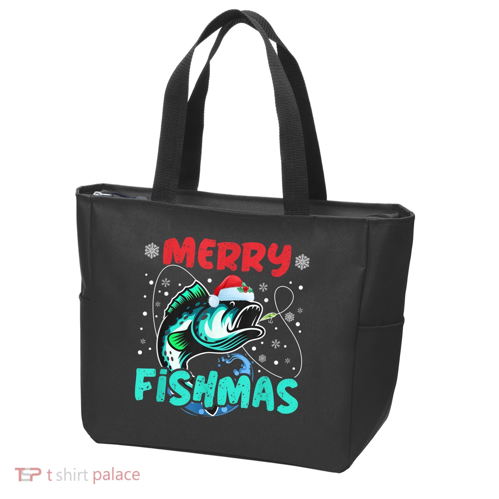 Merry Fishmas Funny Christmas Fishing Fish Gift Xmas Tote Bag