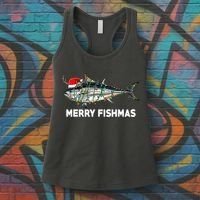 Merry Fishmas Funny Fish Fishing Fisherman Christmas Xmas Women's Tank Top thumb 3