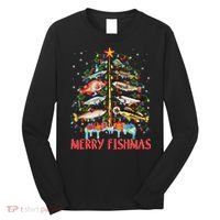 Merry Fishmas Funny Christmas Tree Lights Fish Fishing Rod Long Sleeve Shirt thumb 0