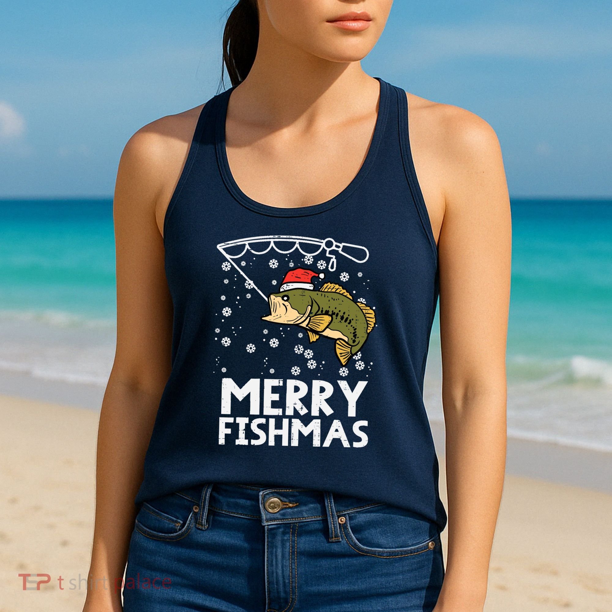 Merry Fishmas Fish Fishing Xmas Christmas Dad Women's Tank Top