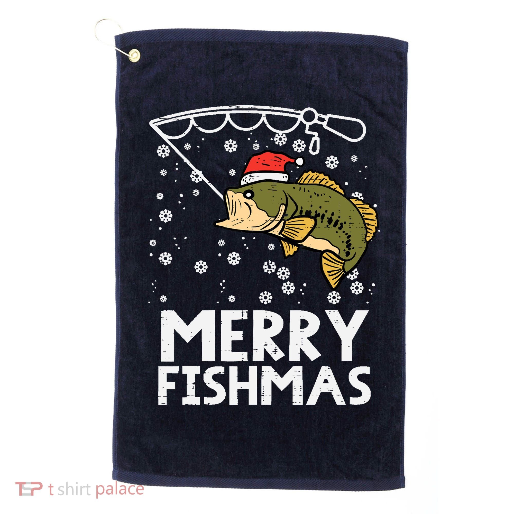 Merry Fishmas Fish Fishing Xmas Christmas Dad Golf Towel