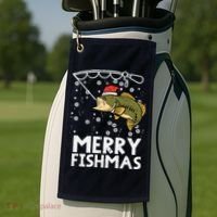 Merry Fishmas Fish Fishing Xmas Christmas Dad Golf Towel thumb 2