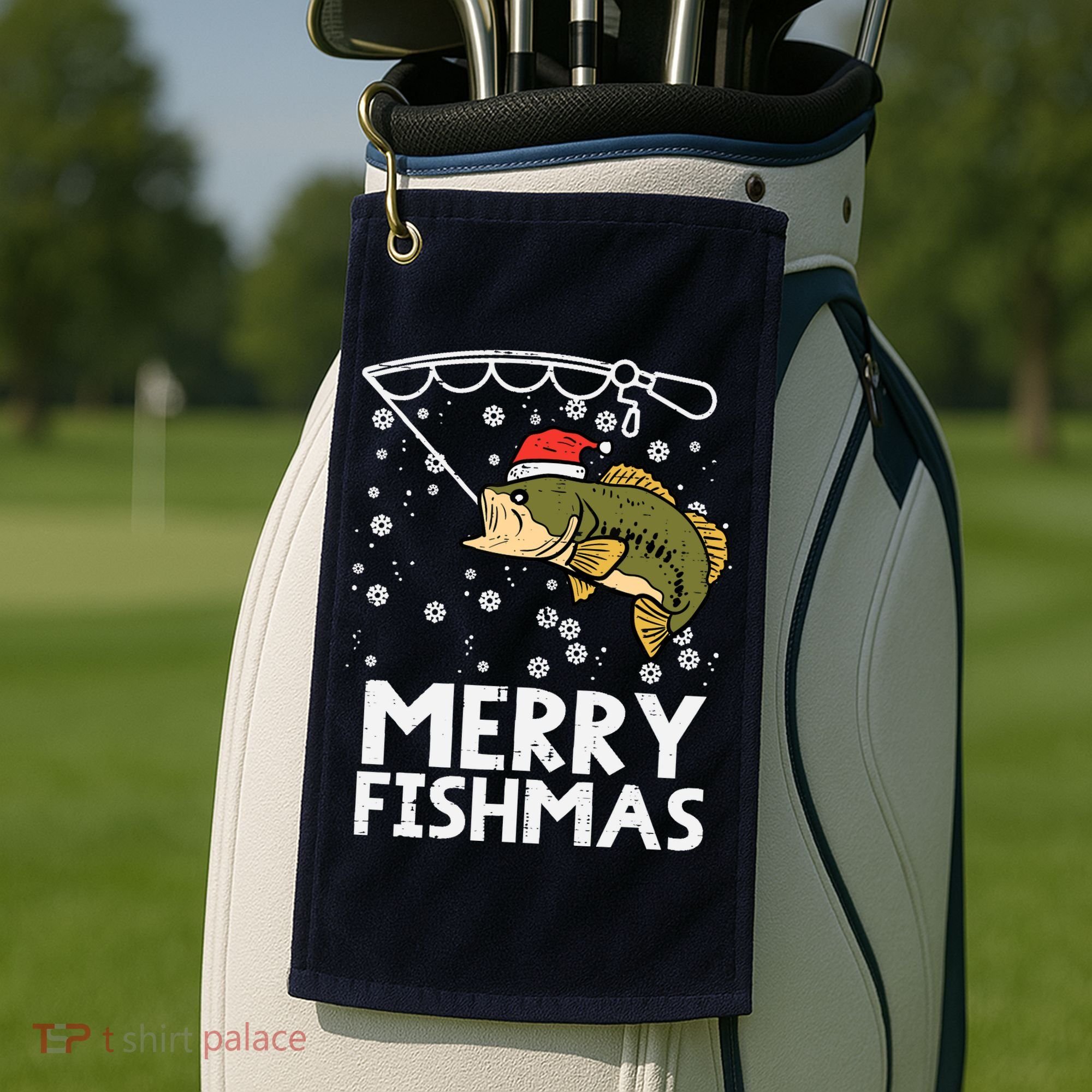 Merry Fishmas Fish Fishing Xmas Christmas Dad Golf Towel