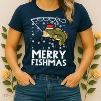 Merry Fishmas Fish Fishing Xmas Christmas Dad Women's T-Shirt thumb 2