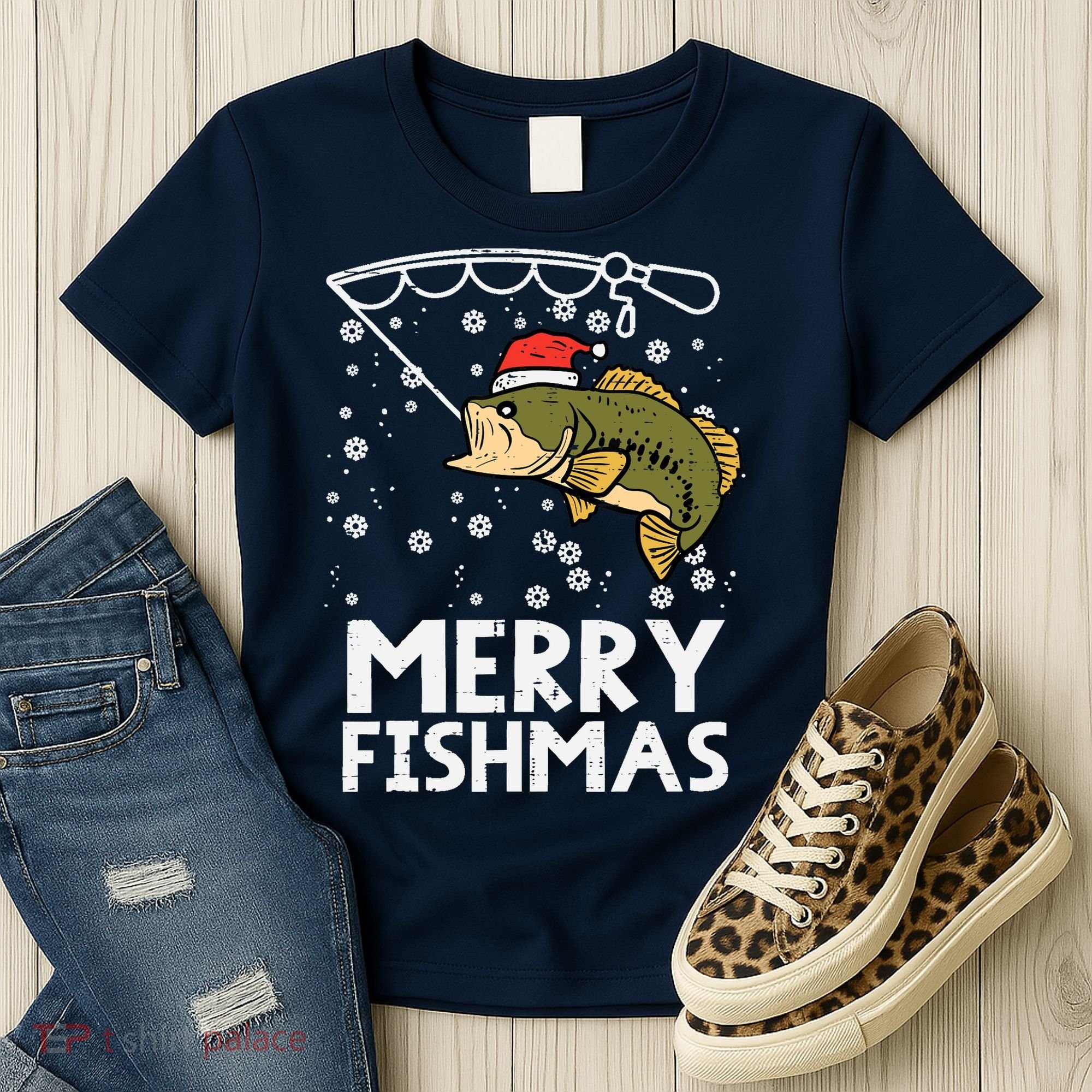 Merry Fishmas Fish Fishing Xmas Christmas Dad Women's T-Shirt
