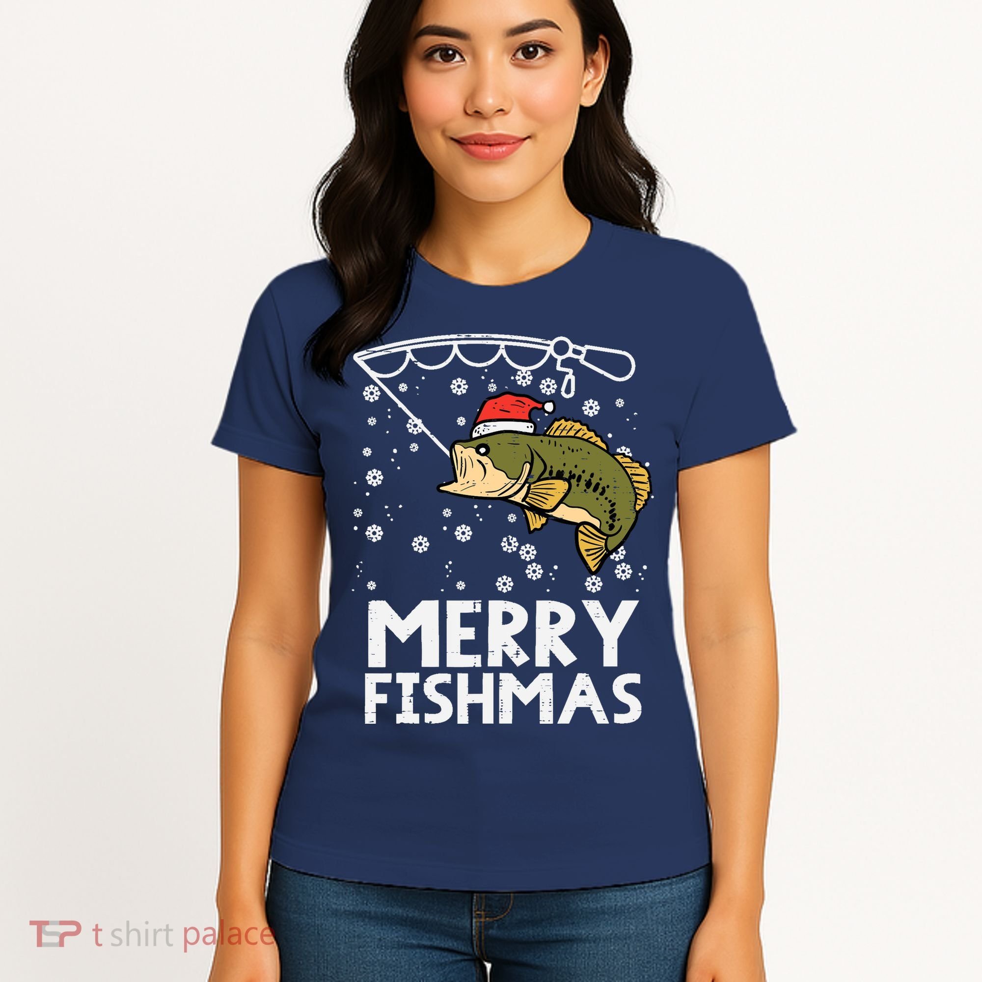 Merry Fishmas Fish Fishing Xmas Christmas Dad Women's T-Shirt