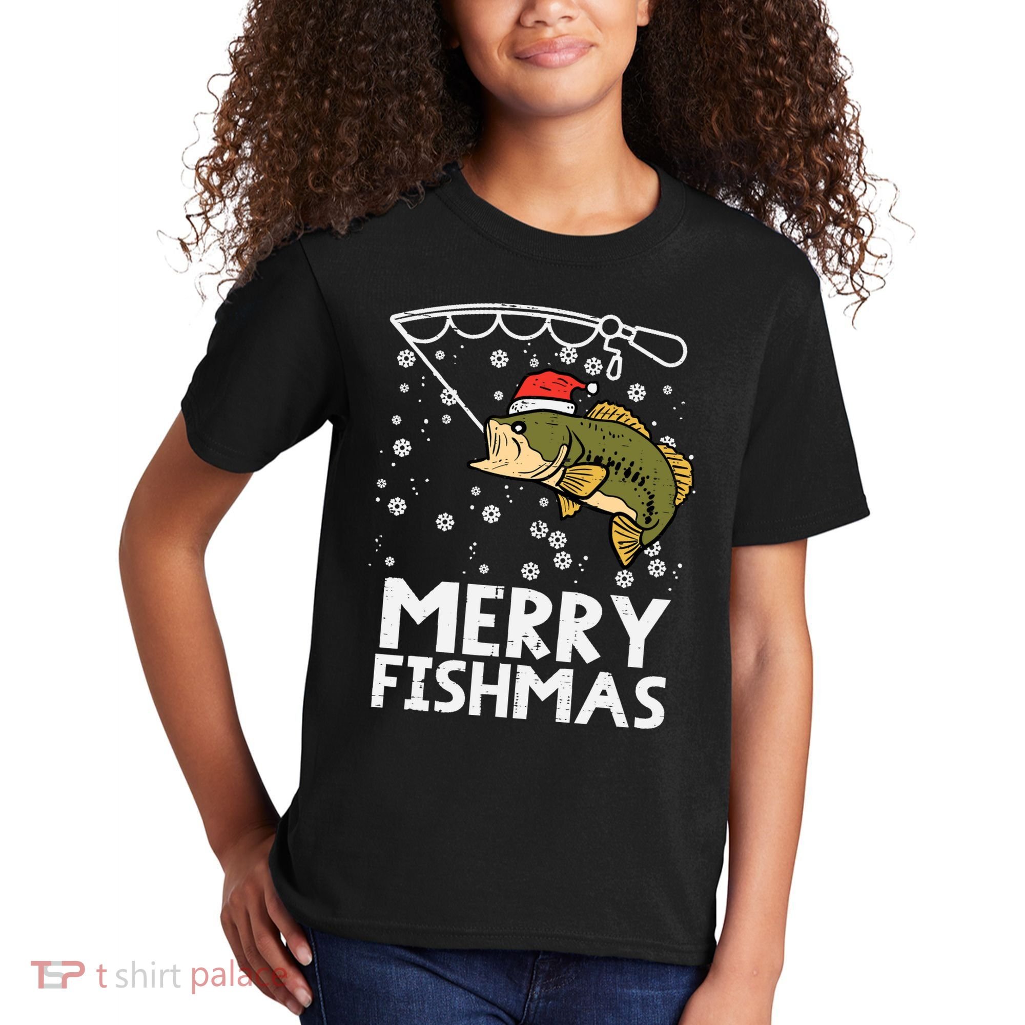 Merry Fishmas Fish Fishing Xmas Christmas Dad Kids T-Shirt