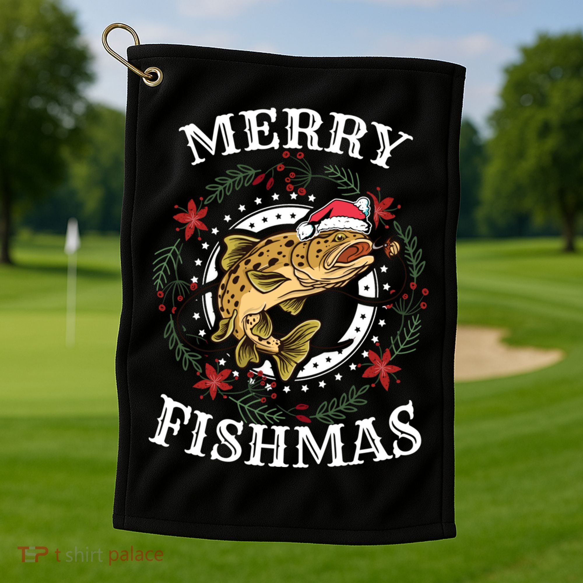 Merry Fishmas For Fisher Or Fishing Lover Gift Golf Towel