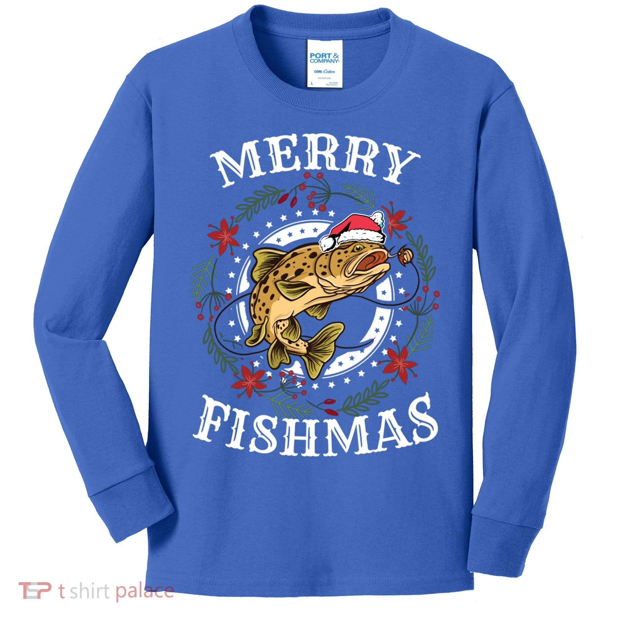 Merry Fishmas For Fisher Or Fishing Lover Gift Kids Long Sleeve Shirt