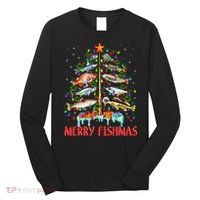 Merry Fishmas Funny Christmas Tree Lights Fish Fishing Rod Long Sleeve Shirt thumb 0