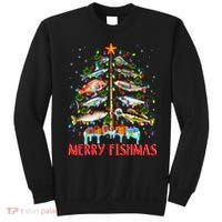 Merry Fishmas Funny Christmas Tree Lights Fish Fishing Rod Sweatshirt thumb 0