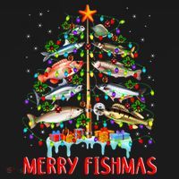 Merry Fishmas Funny Christmas Tree Lights Fish Fishing Rod T-Shirt thumb 7